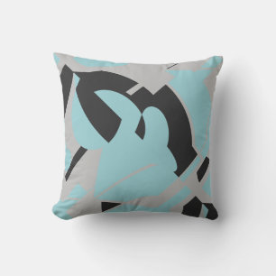 Coussin Motif Abstrait gris Turquoise clair noir gras
