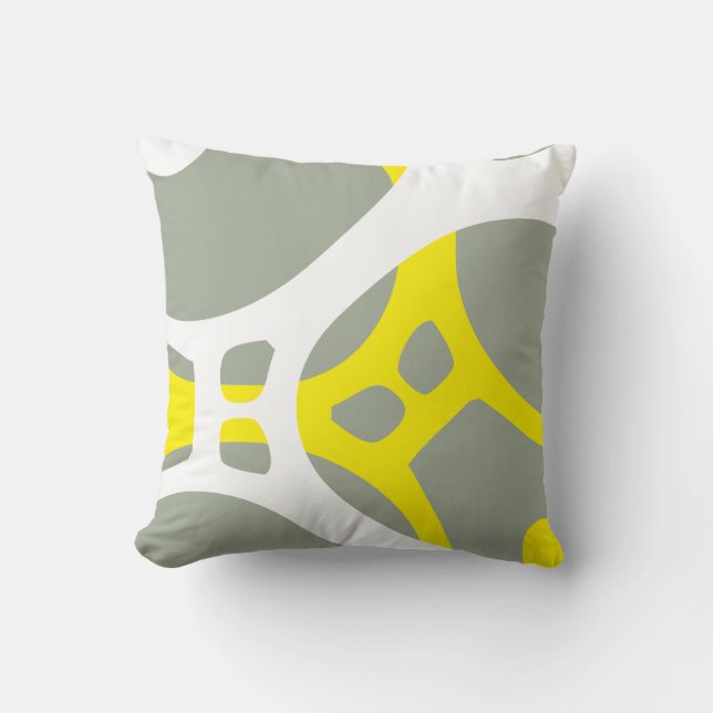 Coussin motif abstrait jaune blanc et gris (Recto)