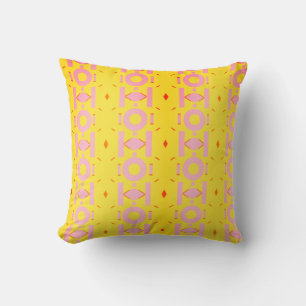 Coussin Motif Abstrait jaune et rose avec géométrie