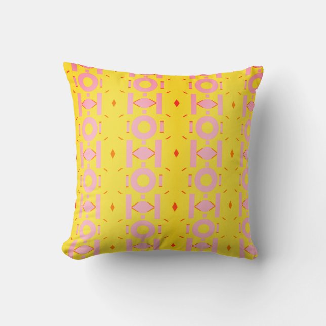 Coussin Motif Abstrait jaune et rose avec géométrie (Recto)