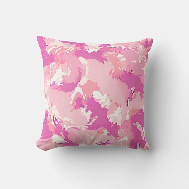 Coussin Motif abstrait liquide rose et blanc (Recto)
