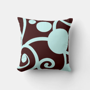 coussin motif abstrait marron et bleu turquoise