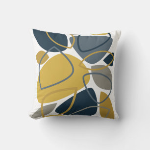 Coussin Motif Abstrait Moderne au Moutarde Bleu Marine
