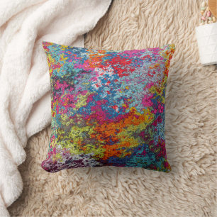 Coussin Motif Abstrait Moderne Coloré Rose Orange Bleu