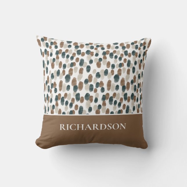 Coussin Motif Abstrait Moderne Marron et Blanc Nom (Recto)