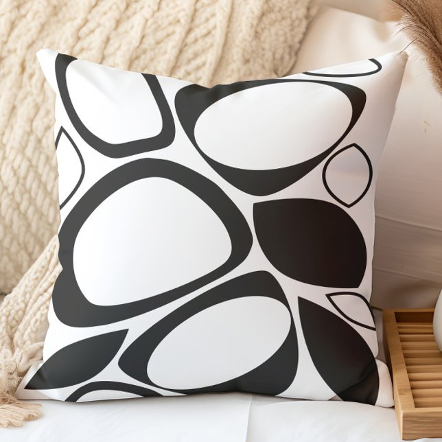 Coussin Motif Abstrait Noir Blanc Moderne Élégant (Créateur téléchargé)