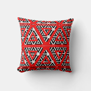 Coussin Motif abstrait noir, blanc, rouge sur fond uni