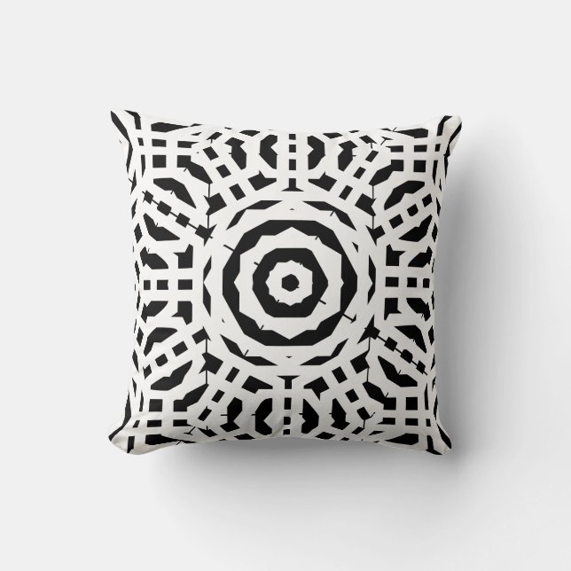 Coussin Motif abstrait noir et blanc sur fond uni (Recto)