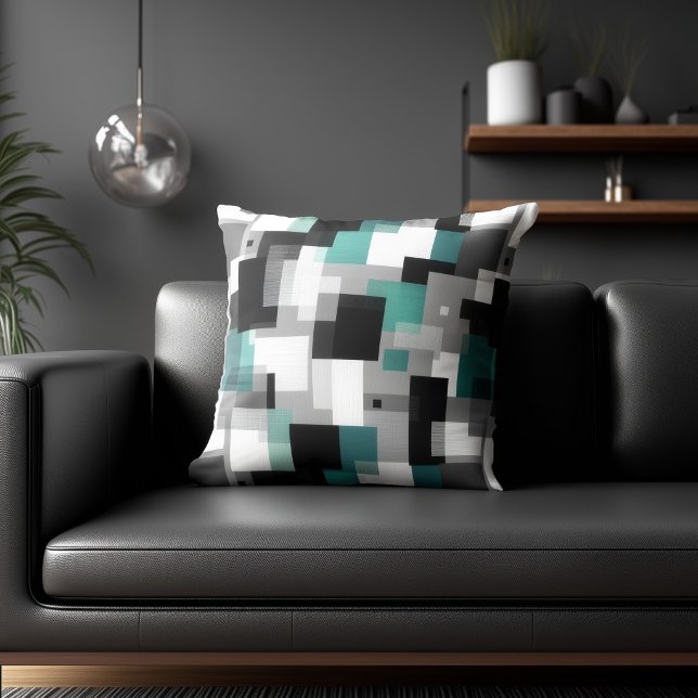 Coussin Motif abstrait noir et sarcelle (Créateur téléchargé)
