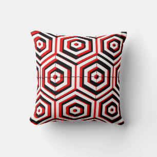 Coussin Motif abstrait noir, rouge, blanc avec dos solide