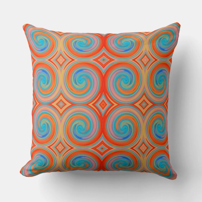 Coussin Motif Abstrait Orange Blue (Recto)