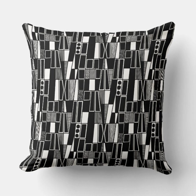 Coussin Motif Abstrait rétro 300521 - Noir sur blanc (Recto)