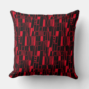 Coussin Motif Abstrait rétro 300521 - Noir sur rouge