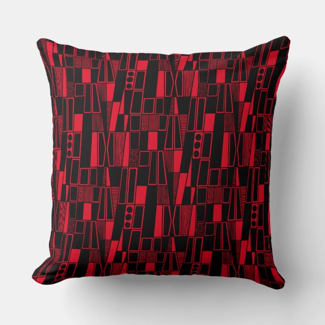 Coussin Motif Abstrait rétro 300521 - Noir sur rouge (Recto)