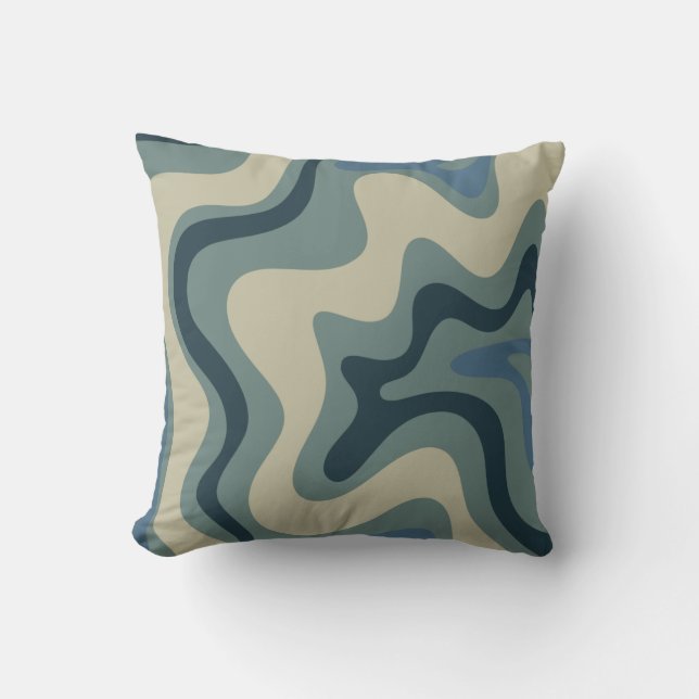 Coussin Motif Abstrait rétro en gris bleu (Recto)