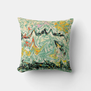Coussin Motif Abstrait Rétro Groovy en Tourbillon Marbré