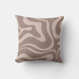 Coussin Motif Abstrait Retro Liquid Swirl en cacao Brown
