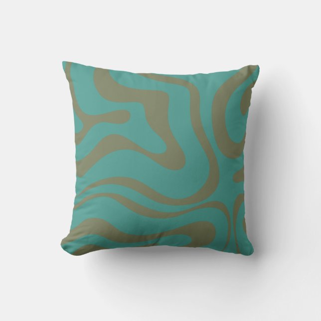 Coussin Motif Abstrait Rétro Liquide Tourbillon Olive Sarc (Recto)