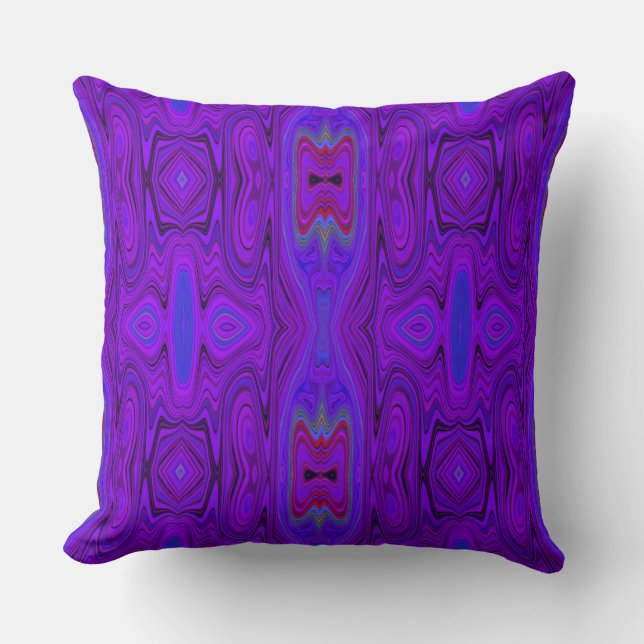 Coussin Motif Abstrait Rétro Violet et Bleu Royal (Recto)