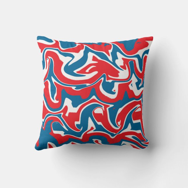 Coussin Motif abstrait rouge blanc et bleu (Verso)