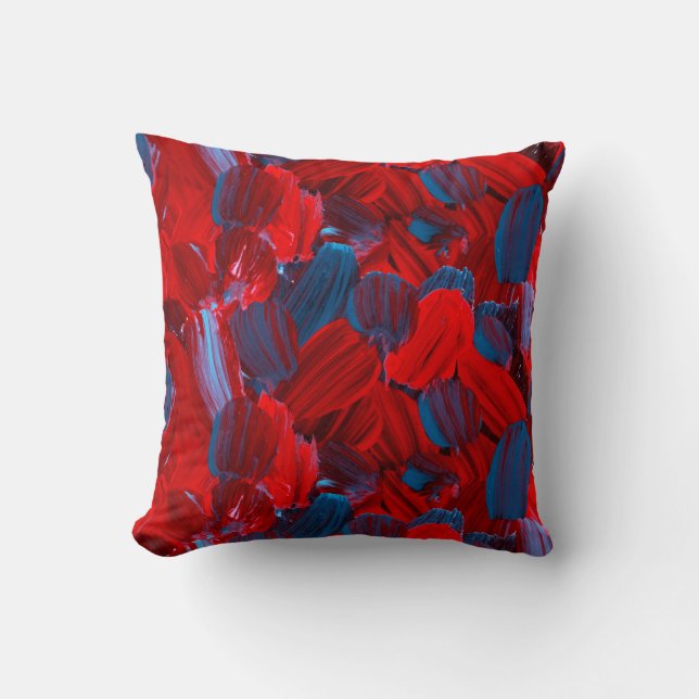 Coussin Motif Abstrait transparent en rouge et bleu (Recto)