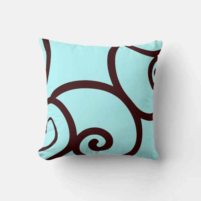 coussin motif abstrait turquoise et brun (Recto)