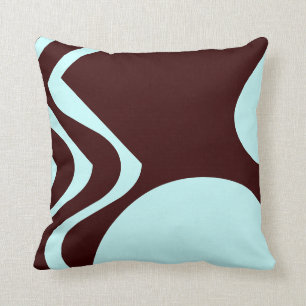 coussin motif abstrait turquoise et brun