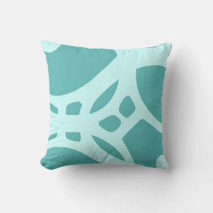 coussin motif abstrait turquoise et brun