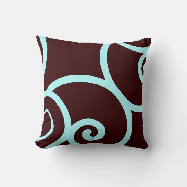 coussin motif abstrait turquoise et brun (Recto)