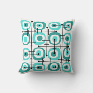 Coussin Motif Abstrait Turquoise Milieu de Siècle MCM