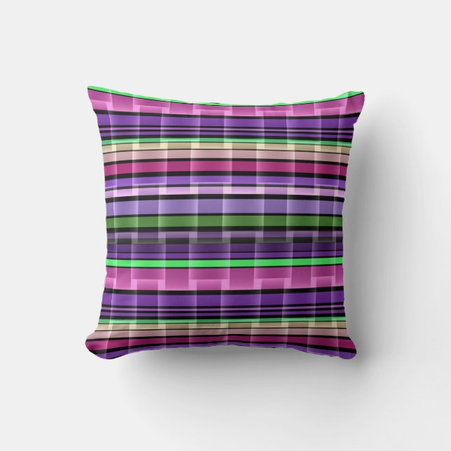 Coussin Motif Abstrait (violet, citron vert, rose) (Recto)