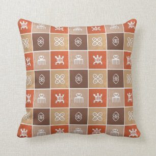 Coussin Motif africain ethnique avec des simbols d'Adinkra