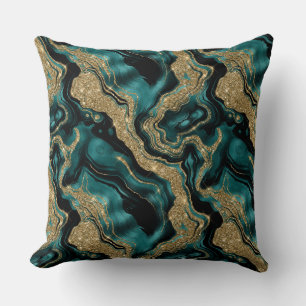 Coussin Motif agate élégant sarcelle et or pailleté