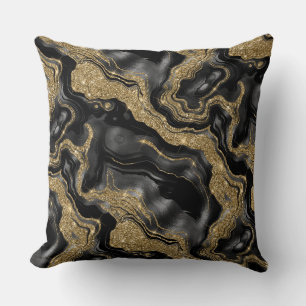 Coussin Motif agate pailleté noir et or élégant