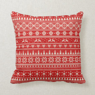 Coussin Motif alpin rouge et crème de Noël