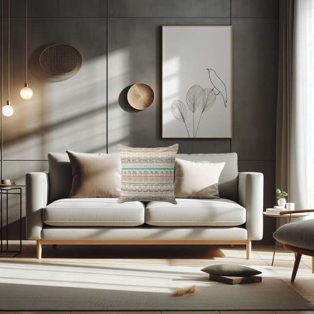 Coussin Motif amusant boho (Vibrant fun boho throw pillow.)