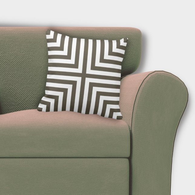 Coussin Motif angulaire imbriqué blanc et Brown géométriqu (Geometric Brown & White Nested Angular Pattern Throw Pillow)