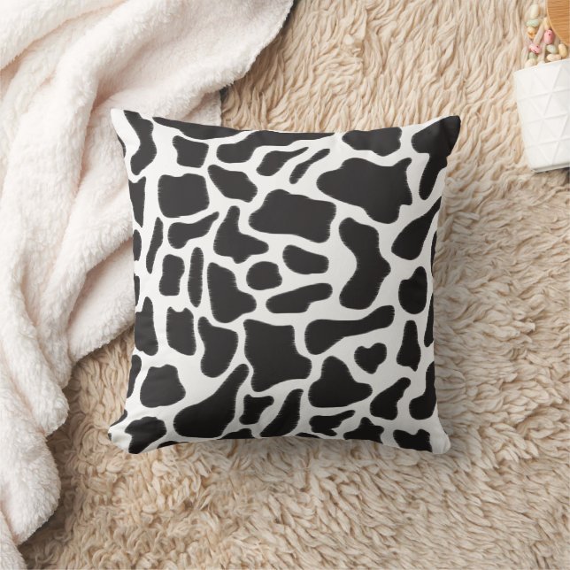 Coussin Motif animal à tache de vache noire et blanche (Couverture)