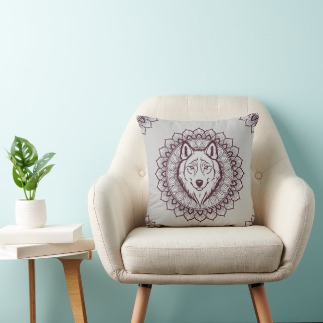 Coussin Motif animal cool - Wolf Head Mandala 1 (Chaise)