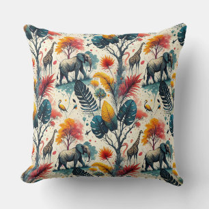 Coussin Motif animalier coloré de safari africain en jungl