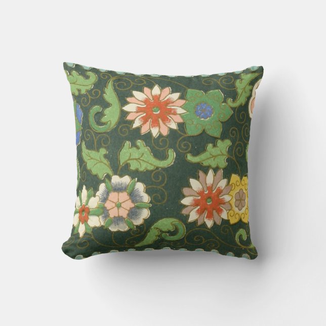 Coussin Motif antique cloisonné chinois : Vert Jade (Recto)