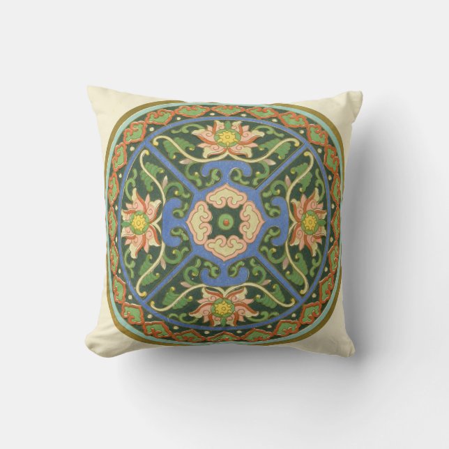 Coussin Motif antique cloisonné chinois : Vert Jade (Recto)