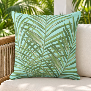 Coussin Motif Aqua de feuille de palmier vert tropical