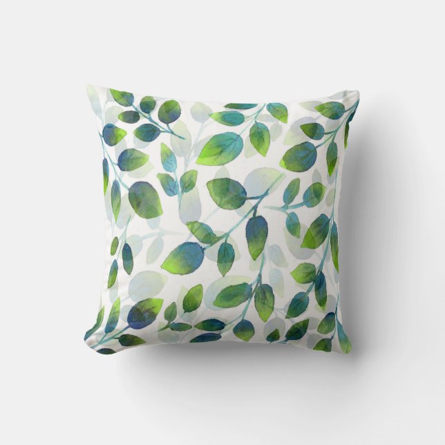 Coussin Motif Aqua Green Leaf (Recto)