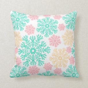 Coussin Motif Aqua Pink et Gold Snowflakes