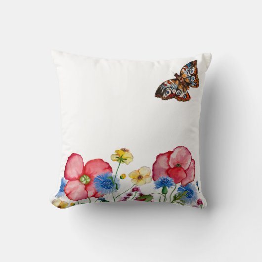 Coussin Motif aquarelle avec fleurs sauvages dessinés à la (Recto)