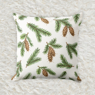 Coussin Motif aquarelle de cône de sapin Douglas naturel