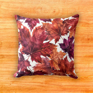 Coussin Motif aquarelle de feuille d'érable de Bourgogne r