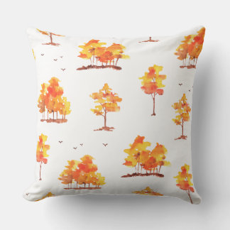 Coussin Motif aquarelle de forêt automnale | Bois chaud d'