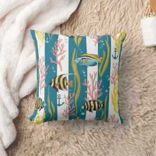 Coussin Motif aquarelle nautique rétro (14)